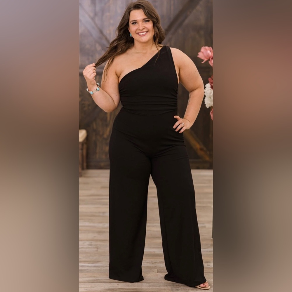 The Vanity Room Black One Shoulder Jumpsuit Size 1X NWT